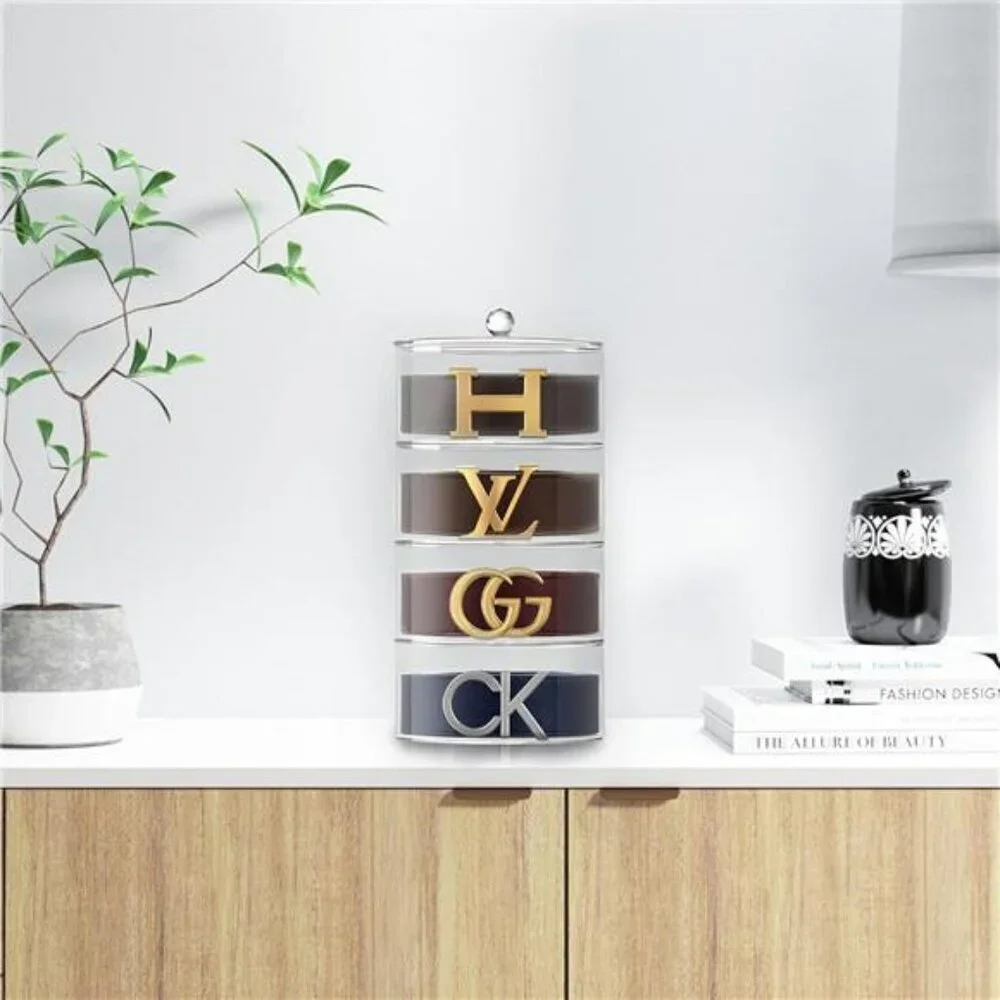 Clear Acrylic Belt Organizer 4 Layer Closet Storage Box for Belts Jewelry Watche